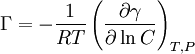 \Gamma = - \frac{1}{RT} \left( \frac{\partial \gamma}{\partial \ln C} \right)_{T,P}