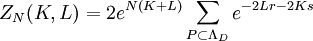 Z_N(K,L) = 2e^{N(K+L)} \sum_{P \subset \Lambda_D} e^{-2Lr-2Ks}