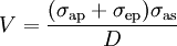 ~V=\frac{(\sigma_{\rm ap}+\sigma_{\rm ep})\sigma_{\rm as}}{D}~