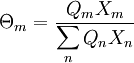 \Theta_m = \frac{Q_m X_m}{\displaystyle\sum_{n} Q_n X_n}