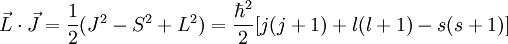 \vec L \cdot \vec J = \frac{1}{2}(J^2 - S^2 + L^2) = \frac{\hbar^2}{2}[j(j+1) + l(l+1) - s(s+1)]