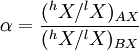\alpha = \frac{(^hX/^lX)_{AX}}{(^hX/^lX)_{BX}}