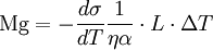 \mathrm{Mg}=-{\frac{d\sigma}{dT}}\frac{1}{\eta \alpha} \cdot L \cdot \Delta T