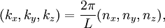 (k_x, k_y, k_z) = \frac{2\pi}{L} (n_x, n_y, n_z),