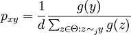 p_{xy} = \frac{1}{d}\frac{g(y)}{\sum_{z \in \Theta: z \sim_j y} g(z) }