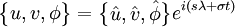 \begin{Bmatrix}u, v, \phi \end{Bmatrix} = \begin{Bmatrix}\hat u, \hat v, \hat \phi \end{Bmatrix} e^{i(s \lambda + \sigma t)}