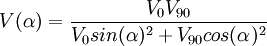 V(\alpha) = \frac{V_0 V_{90}}{V_0 sin(\alpha)^2 + V_{90} cos(\alpha)^2}