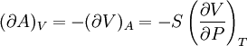 (\partial A)_V=-(\partial V)_A=-S\left(\frac{\partial V}{\partial P}\right)_T