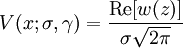 V(x;\sigma,\gamma)=\frac{\textrm{Re}[w(z)]}{\sigma\sqrt{2 \pi}}