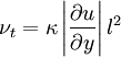 \nu_t = \kappa \left|\frac{\partial u}{\partial y}\right|l^2