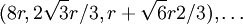 (8r,2\sqrt{3}r/3,r+\sqrt{6}r2/3),\dots