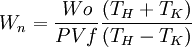 W_n = \frac{Wo}{P V f} \frac{(T_H + T_K)}{(T_H - T_K)}