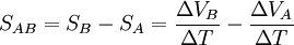 S_{AB} = S_B-S_A = {\Delta V_B \over \Delta T} - {\Delta V_A \over \Delta T}