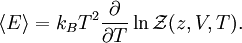 \langle E \rangle  = k_B T^2 \frac{\partial} {\partial T} \ln \mathcal{Z}(z, V, T).