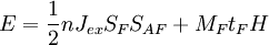 E = \frac{1}{2} n J_{ex} S_F S_{AF} + M_F t_F H