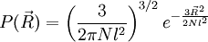 P(\vec R ) = \left ( \frac{3}{2 \pi N l^2} \right )^{3/2}e^{-\frac{3 \vec R^2}{2 N l^2}}