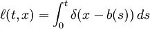 \ell(t,x)=\int_0^t \delta(x-b(s))\,ds