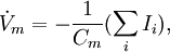 \dot{V}_{m}= -\frac{1}{C_m} (\sum\limits ^{}_{i} I_{i} ),