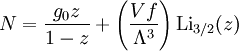 N=\frac{g_0 z}{1-z}+\left(\frac{Vf}{\Lambda^3}\right)\textrm{Li}_{3/2}(z)