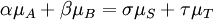 \alpha \mu_A + \beta \mu_B = \sigma \mu_S + \tau \mu_T \,