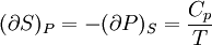 (\partial S)_P=-(\partial P)_S=\frac{C_p}{T}