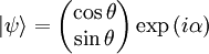 |\psi\rangle  =   \begin{pmatrix} \cos\theta    \\ \sin\theta   \end{pmatrix} \exp \left ( i \alpha \right )