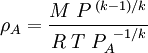 \rho_A = \frac{M \;P^{\;(k-1)/k}}{R \;T \;P_A^{\ -1/k}}