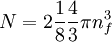 N =2 \frac{1}{8} \frac{4}{3} \pi n_f^3 \,