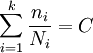 \sum_{i=1}^k \frac {n_i} {N_i} = C