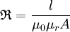 \mathfrak R = \frac{l}{\mu_0 \mu_r A}