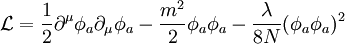 \mathcal{L}={1\over 2}\partial^\mu \phi_a \partial_\mu \phi_a-{m^2\over 2}\phi_a \phi_a-{\lambda\over 8N}(\phi_a \phi_a)^2