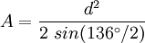 A = \frac{d^2}{2\ sin(136^{\circ}/2)}