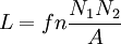 L = f n \frac{N_{1} N_{2}}{A}