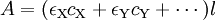 A = (\epsilon_{\mathrm X} c_{\mathrm X} + \epsilon_{\mathrm Y} c_{\mathrm{Y}} + \cdots)l