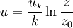 u=\frac{u_{\star}}{k}\ln\frac{z}{z_0}