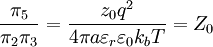 \frac{\pi_5}{\pi_2 \pi_3} = \frac{z_0 q^2}{4 \pi a \varepsilon_r \varepsilon_0 k_b T} = Z_0