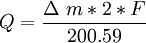 Q = \frac{ \Delta\ m*2*F}{200.59}