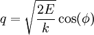 q = \sqrt{\frac{2 E}{k}} \cos(\phi)