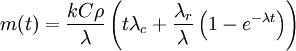 m(t) = {{kC\rho} \over {\lambda}}  \left( t \lambda_c + {{\lambda_r} \over {\lambda}} \left( 1 - e^{-\lambda t} \right) \right)