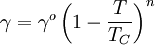 \gamma = \gamma^o \left( 1-\frac{T}{T_C} \right)^n