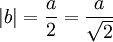 |b|= \frac {a}{2}= \frac{a}{\sqrt 2}
