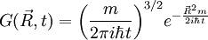 G(\vec R,t) = \bigg( \frac{m}{2 \pi i \hbar t} \bigg)^{3/2} e^{-\frac {\vec R^2 m}{2 i \hbar t}}