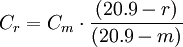 C_r = C_m\cdot\frac{(20.9-r)}{(20.9-m)}
