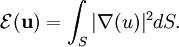 \mathcal{E}(\mathbf{u}) = \int_{S} |\nabla (u)|^{2}dS.