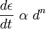 \frac{d\epsilon}{dt}~\alpha  ~d^n