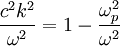 \frac{c^2k^2}{\omega^2}=1-\frac{\omega_p^2}{\omega^2}