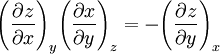 {\left ( \frac{\partial z}{\partial x} \right )}_y {\left ( \frac{\partial x}{\partial y} \right )}_z = - {\left ( \frac{\partial z}{\partial y} \right )}_x