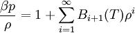 \frac{\beta p}{\rho}=1+\sum_{i=1}^{\infty}B_{i+1}(T)\rho^{i}