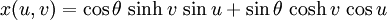 x(u,v) = \cos \theta \,\sinh v \,\sin u + \sin \theta \,\cosh v \,\cos u