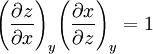 {\left ( \frac{\partial z}{\partial x} \right )}_y {\left ( \frac{\partial x}{\partial z} \right )}_y = 1